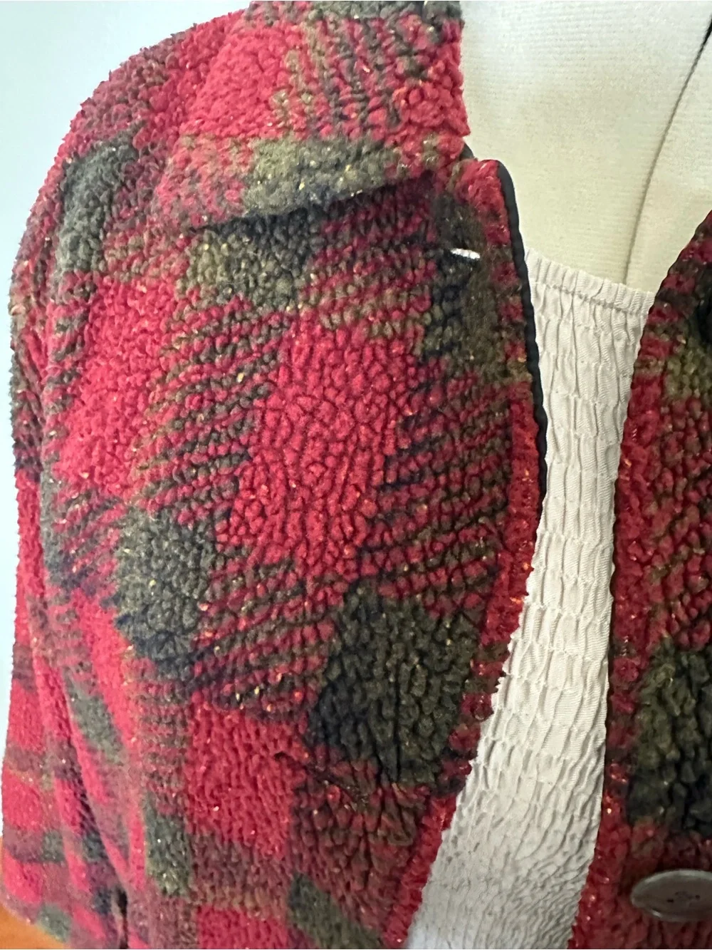 Eddie Bauer Red and Green Plaid Teddy Jacket